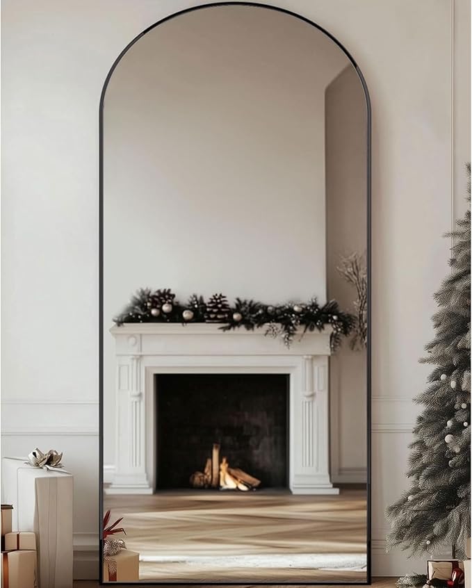 Antok Full Length Floor Mirror Arched Standing Mirror with Aluminum Frame - Freestanding Wall Mount Leaning Body Mirror for Bedroom Living Room Entryway, 76" L x 34" W, Black