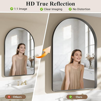 Arched Bathroom Mirror, 36"x48" Black Mirror for Wall Mounted Vanity Mirror for Over Sink with Tempered Glass, Aluminum Alloy Deep Frame, Farmhouse for Bedroom, Entryway, Living Room