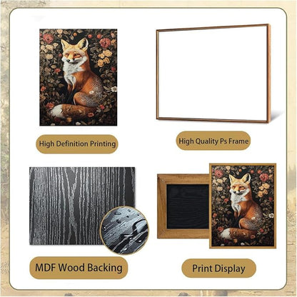 Djmwtb Framed Wall Art Vintage Wall Decor Fox Canvas Art Animal Pictures Floral Paintings Botanical Prints Nature Artwork for Bedroom Living Room