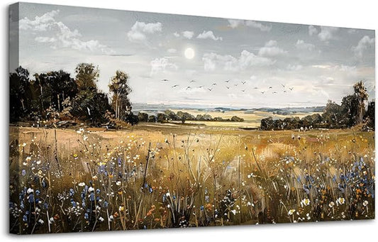 KELIYUAN Canvas Wall Art For Living Room Farmhouse Wall Decor For Bedroom Office Decorations Field Scenery Painting Countryside Wall Pictures Artwork Modern Ready To Hang Home Decor 20"X40"
