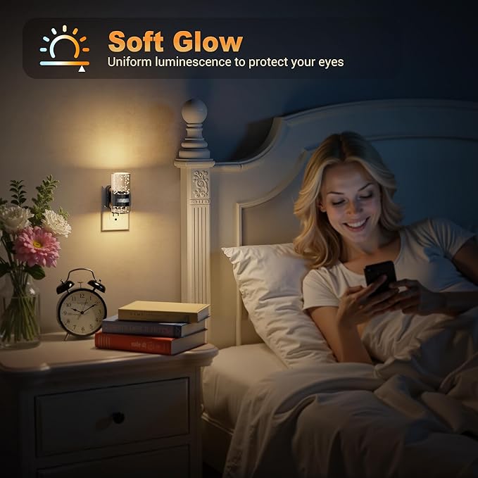 JandCase Motion Sensor Night Light, Night Lights Plug Into Wall, 2 Pack 3000k LED Dimmable Night-Lights with Adjustable Brightness, 0-100Lm, Motion Activated Nightlight for Bathroom, Hallway, Bedroom