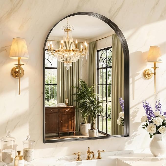 Arched Bathroom Mirror, 30"x36" Black Frame Mirror for Bathroom Sink, Bathroom Vanity Mirror with HD Tempered Glass, Bedroom, Living Room, Entry Way, Vanity