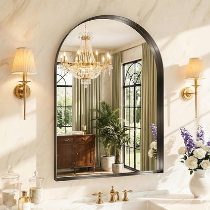 Arched Bathroom Mirror, 30"x36" Black Frame Mirror for Bathroom Sink, Bathroom Vanity Mirror with HD Tempered Glass, Bedroom, Living Room, Entry Way, Vanity