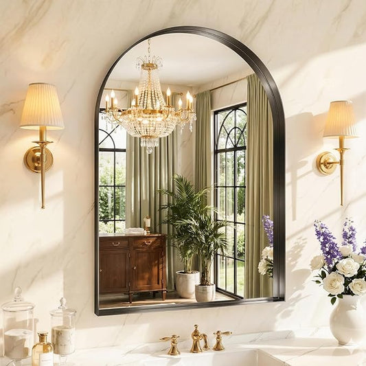 Arched Bathroom Mirror, 30"x36" Black Frame Mirror for Bathroom Sink, Bathroom Vanity Mirror with HD Tempered Glass, Bedroom, Living Room, Entry Way, Vanity