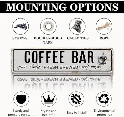 Coffee Bar Open Daily Sign, Retro Metal Tin Sign, Rustic Farmhouse Wall Decor, Coffee Bar Signs for Wall, Vintage Home Decor for Kitchen, Coffees Station Decors, Cafe Decors, 15.8x4 Inches