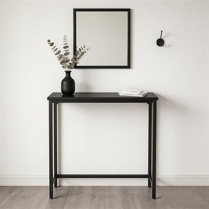 Narrow Entryway Console Table & Sofa Side Table - IndustrialHallway Table for Small Spaces, Behind Couch Table, Multi-Functional Living Room Bedroom Office,Black， 29.5" x 9.4" x 29.5"