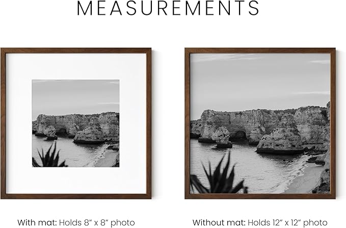HAUS AND HUES Walnut Oak Wood 12x12 Picture Frames - Set of 9, Square Frames with Mat, Modern Frames for Posters and Photos (12x12 in, Walnut, Set of 9)