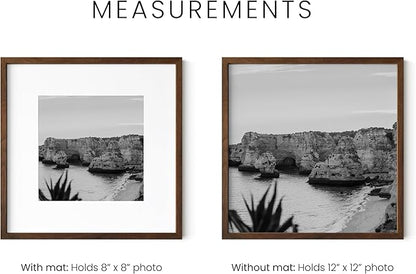 HAUS AND HUES Walnut Square Frames 12x12 Matted to 8x8-12x12 Gallery Wall Frame Set Ideal for Home, Office (12x12 inch, Walnut, Set of 3)