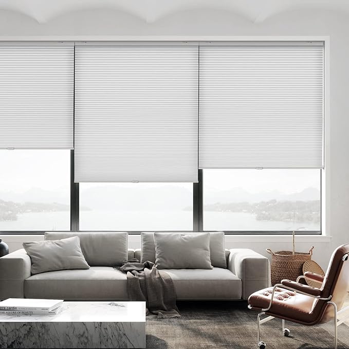 LazBlinds Cordless Cellular Shades, Light Filtering Honeycomb Shades for Home, Thermal Insulation Noise Reduction Blinds for Windows, 47'' W x 64'' H, White