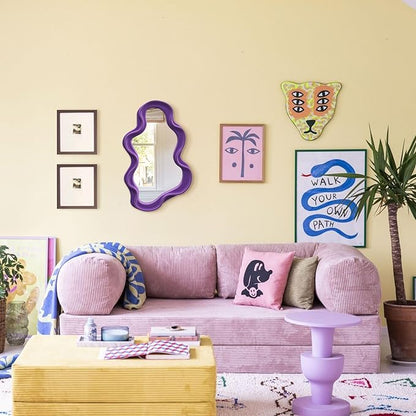 Purple Wavy Mirror Mirror for Girly Bedroom Decoration, Asymmetrical Cloud-Shaped Decorative Funky Mirrors for Modern Vintage Home Office Living Room Housewarming Birthday Gift