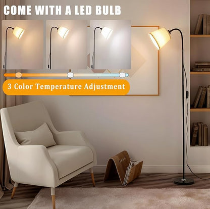 Floor Lamp, Industrial Metal Floor Lamps for Living Room with Adjustable Bendable 2 in 1 Reading Table Lamps for Living Room Bedroom Office (B+Linen)