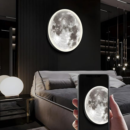 LITFAD Round Shape Dimmable Wall Mount Light Simple Wall Lamp Moon LED Wall Sconce with Acrylic Shade for Living Room Bedroom Hotel - 110V-120V 12" Remote Control Stepless Dimming
