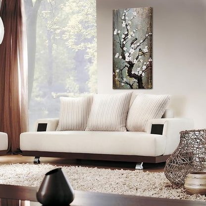 KREATIVE ARTS Graceful Birds on Plum Blossom Trees Canvas Wall Art - Giclee Floral Prints for Living Room & Bedroom Decor - Large 20x40 inch Vertical Artwork