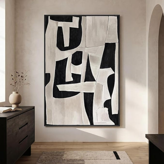 Extra Large Framed Black and White Abstract Wall Art for Living Room, Modern Canvas Prints Paintings Artwork for Walls, Minimalist Black Beige Pictures for Bedroom Dining Hallway Wall Decor 40x60 In