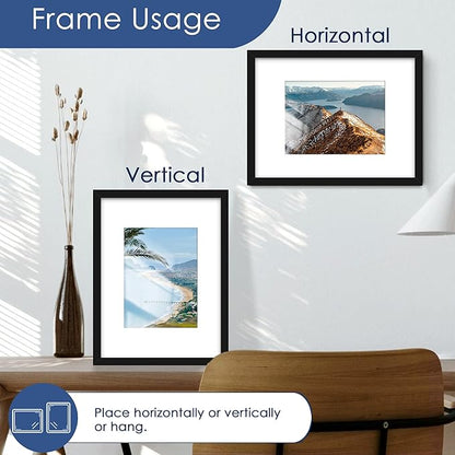 PEALSN 9x12 Picture Frame Set of 6, Display Pictures 6x8 with Mat or 9x12 without Mat for Wall Mounting or Table Top Display, Photo Frames Collage for Wall Decor, Black
