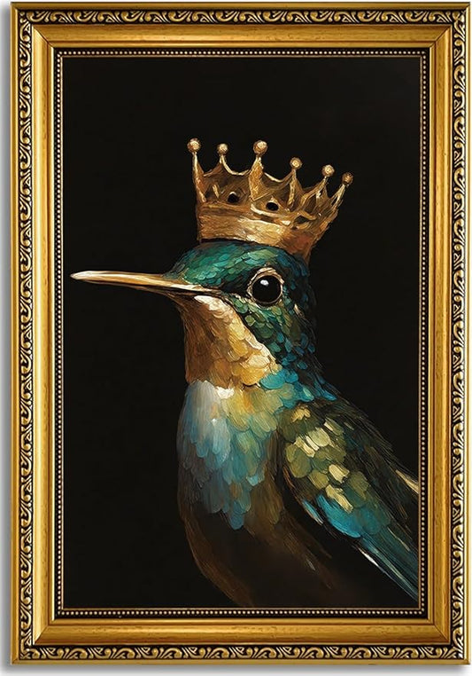 YD&YZY Gold Framed Vintage Wall Art Canvas Hummingbird Birds King Wall Decor Retro Golden Wall Prints Cute Animal Painting Picture Print Artwork for Bedroom Living Room Bathroom 16x24 inch Framed