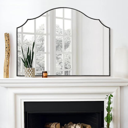 Besdomus Black Scalloped Wall Mirror: 40"x29" Large Modern Wooden Arched Dresser Mirror - Minimalist Fireplace Decorative for Bathroom/Bedroom/Mantel/Vanity/Entryway/Living Room - Stylish Home Decor
