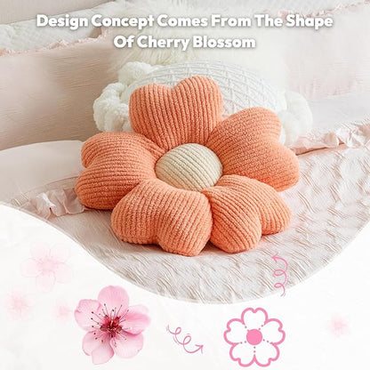 Sioloc Flower Shaped Throw Pillow, Fun Daisy Pillow, 19.7" Light Orange Cute Decorative Seat Cushion Aesthetic Plush Pillows for Bed Floor Couch Chair
