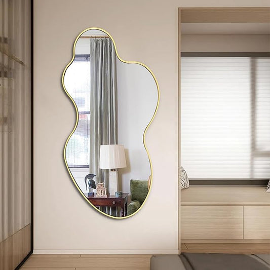 Gold Irregular Mirror, 23.6"x46.5" Asymmetrical Wall Mirror with Metal Frame, Modern Abstract Mirrors for Living Room Bathroom Bedroom Hallway Entryway, Hangs Vertically or Horizontally