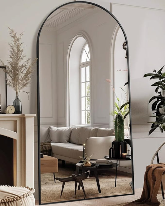 Antok Oversized Full Length Mirror with Stand, 78"x38" Arched Floor Mirror, Aluminum Frame, Wall Mounted/Leaning/Free Standing, Large Body Mirror for Bedroom Living Room Entryway Dressing Room,Black