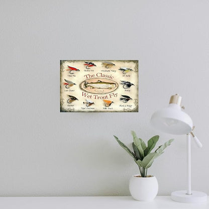 Vintage-Sign Rustic-Poster Wall-Art Fishing-Lovers, the Classic Wet Trout Fly, Funny Decor Gift Plaque for Home Farm Fence Bathroom Bedroom 8 X 12 Inch