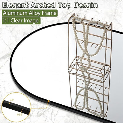 Prywot Arched Floor Mirror, 76 "x 34" Full Length Mirror Wall Mirrors Hanging or Leaning Arched-Top Full Body Mirrors with Stand for Bedroom, Dressing Room, Black
