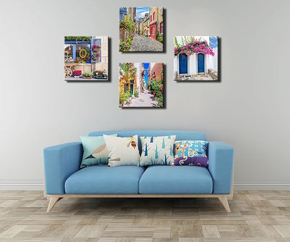 Italy Tuscan Wall Art, Colorful Nature Scenic Framed Pictures Canvas Prints, Modern Town Street Artwork Paintings for Living Room, Bedroom, Office Wall Decor 16"x16"