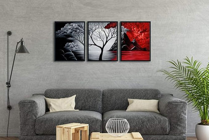 Wieco Art Framed Wall Art the Cloud Tree Wall Art HD print of Oil Paintings Landscape Canvas Prints for Home Decorations, 3 Panels with Black Frames