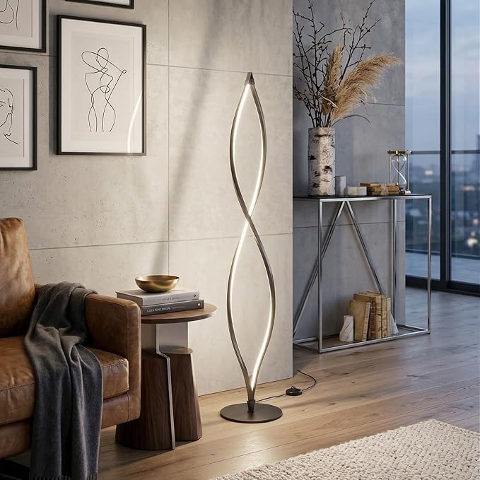Brightech Twist Floor Lamp, Bright Tall Lamp for Offices, Modern LED Spiral Lamp for Living Rooms, Dimmable Standing Lamp with Sturdy Base for Bedroom Reading, Great Living Room Decor - Black
