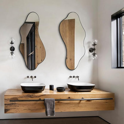 Irregular Wall Mirror, 47"x22" Asymmetrical Aesthetic Mirror with Metal Frame, Modern Organic Shaped Mirror for Living Room Bedroom Hallway Entryway, Horizontal or Vertical Hanging