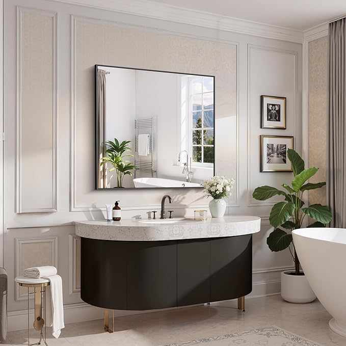 COFENY Black Bathroom Mirror for Wall, 39x39 Inch Rectangle Mirror with Metal Frame, Square Modern Vanity Mirrors for Bathroom Living Room, Entryway Hangs Horizontal or Vertical