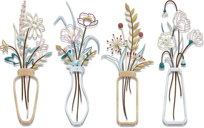 4PCS Metal Flowers Wall Arts Minimalist Flower Wall Decors Rustic Farmhouse Floral Wall Art Metal Wall Decor for Living Room Bathroom Bedroom Dining Room Housewarming Gifts (Multicolored)