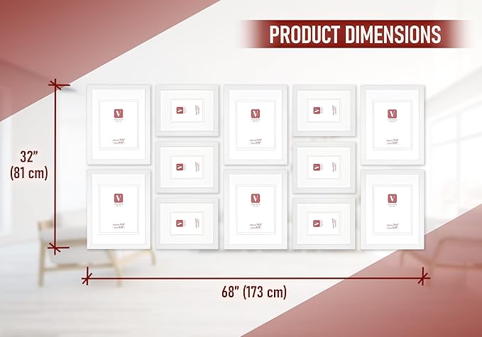 VELISTA 12 Piece Large Rectangle Gallery Wall Frame Set - Photo Frames With Mat 8x10 and 11x14 in - Picture Collage Made of Engineered Wood - Assorted Frames for Wall (White)