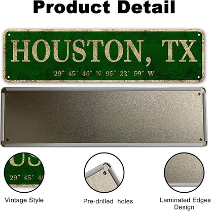 LINStore Houston, TX City Sign Vintage Metal Wall Art Office/Home/Classroom Decor 4” x 16”