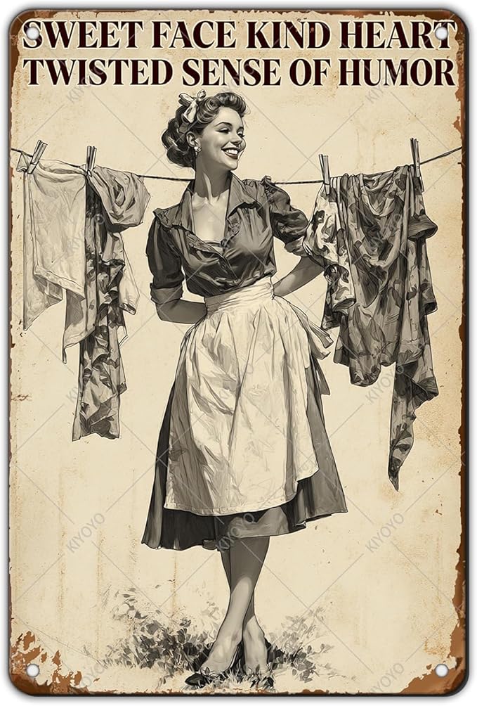 Retro Women Wall Decor Sweet Face Kind Heart Twisted Sense Of Humor Metal Tin Sign Farmhouse Rustic Art Plaque Rustic Laundry Decor 12x8 Inch