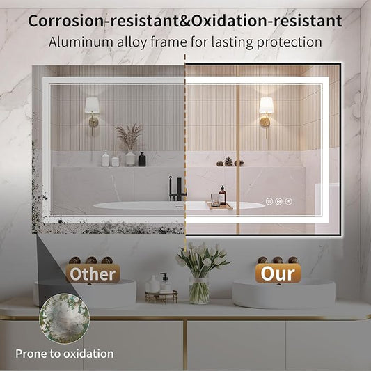 30"x50" LED Bathroom Mirror with Lights, Front & Backlit, Anti-Fog, Dimmable, 3 Color Temperature, CRI 90+, LED Mirror for Bathroom with Premium Full Aluminum Frame, Touch Control with Memory