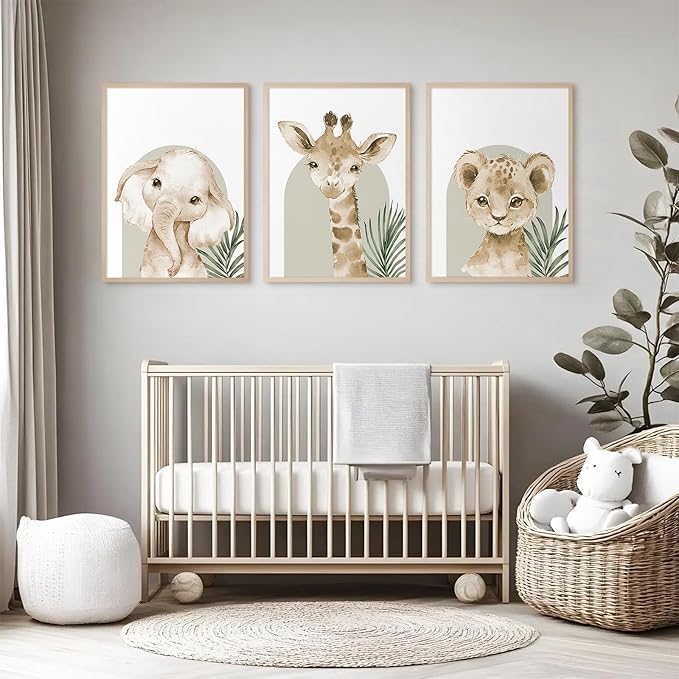 Tocliky Nursery Animal Wall Art Decor Safari Jungle Nursery Pictures Baby Boy Room Canvas Wall Decor Woodland Animals Prints Safari Giraffe Artwork for Boys Kids Bedroom 16x24 Inch Unframed Set of 3
