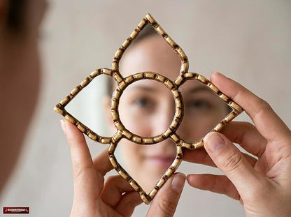 Small Gold Peruvian Mirror Bronze Leaf Frame Handmade Wall Decor 6" Square - 8.3" Diamond - Gift Mothers Day (Gold)