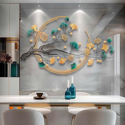 QXSXKJ 3D Metal Wall Art Decor for Living Room Large Modern Wall Sculptures Gold, 59'' Metal Wall-mounted Home Decoration, Creative Ginkgo Décor for Living Room Dining Room Bedroom (ginkgo leaf)