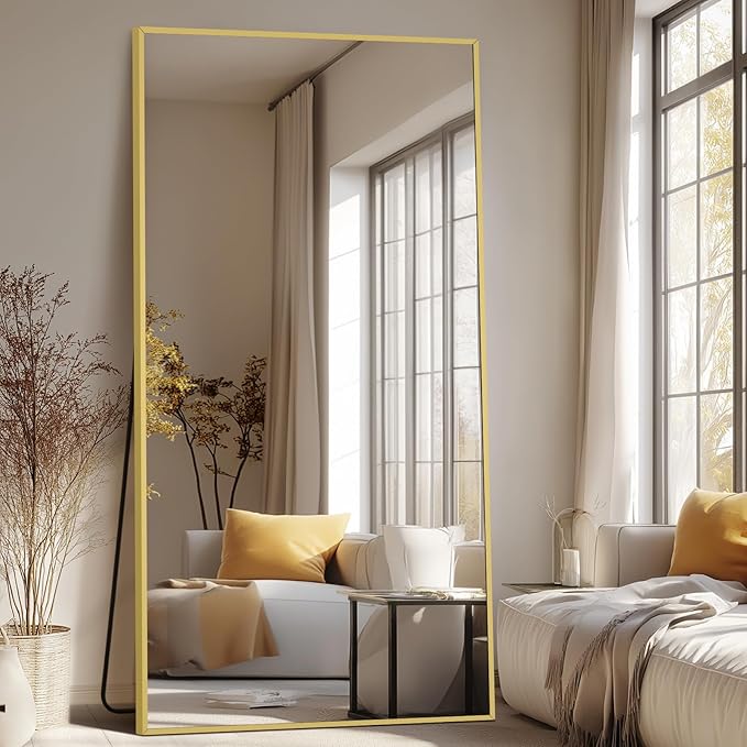 MELOMOIR 81"x41" Oversized Floor Mirror Freestanding, Gold Mirror Full Length for Bedroom Living Room Home Gym, Shatterproof Tempered Glass
