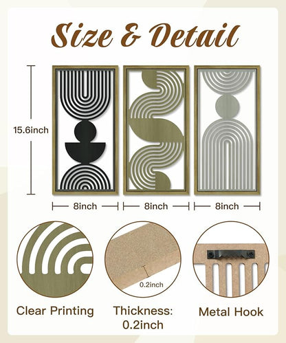 Putuo Decor Modern Minimalist Wall Decor Set of 3, Black Brown Gray MDF Cut-Out Geometric Line Panels, Abstract Vertical Art for Living Room Bedroom Office Wall Art