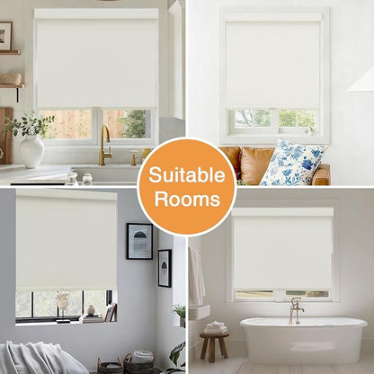 AOSKY No Drill Cordless Blackout Roller Shades with Valance,Customize Blinds for Indoor Windows,Room Darkening Window Shades Pull Down with Free-Stop Spring System, UV Protection for Home Ivory