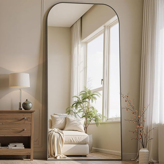 Full Length Mirror with Stand 76"x34" Floor Mirror Freestanding, Arched Floor Standing Large Mirrors Full Body Wall Hanging Leaning Home Decor for Bedroom & Living Room, Black