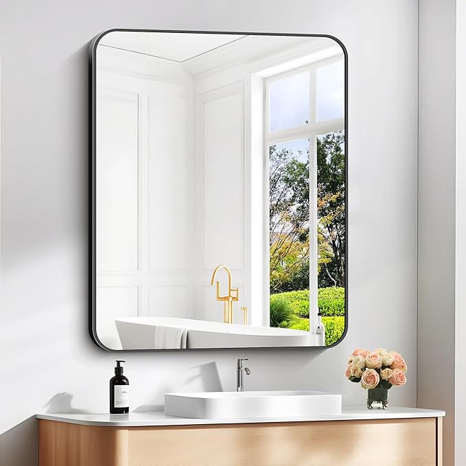 DESBING 30" x 36"Bathroom Mirror, Matte Black Wall Mirror with Metal Frame, Decorative Rectangular Vanity Mirror for Bedroom Bathroom Living Room Entryway (Horizontal/Vertical)