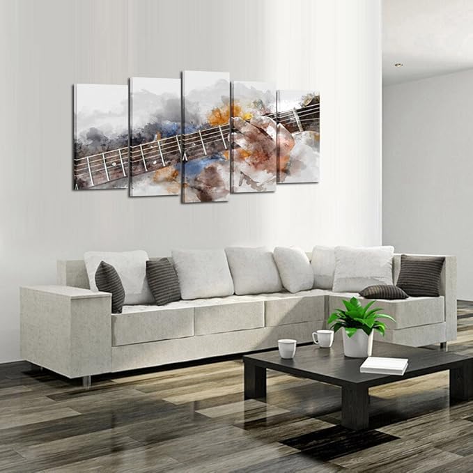KREATIVE ARTS Music Artistic Canvas Wall Art Guitar 5 Panel Watercolor Painting Picture Print on Canvas for Modern Home Decoration Ready to Hang (Large Size 60x32inch)