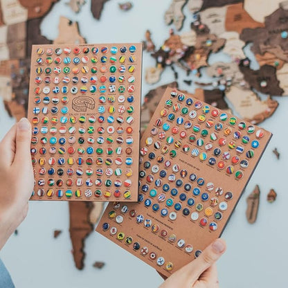 Enjoy The Wood 3D Wooden World Map Wall Art - Large Travel Map with Pins for Art Decor - Decorative Map of the World for Home, Office - Travel Wall Art Housewarming Gift Idea (Flags Push Pins, Pins)