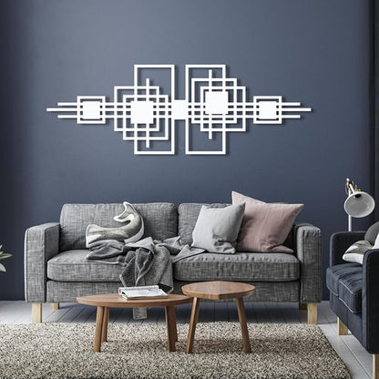 Cadeali Metal Abstract and Geometric Wall Decor, Metal Line Art Wall Decor, Abstract Minimalist Art, Modern Art, Indoor Outdoor Living Room, Bedroom,Office Hangings (47"x15"|121x40cm,White)