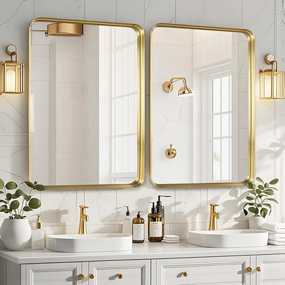 Fabuday Gold Bathroom Mirror - 32x24 Inch Over Sink Matte Metal Framed Mirrors Wall Mounted for Bathroom, Black Rectangle Vanity Mirror for Bedroom, Living Room, Entryway