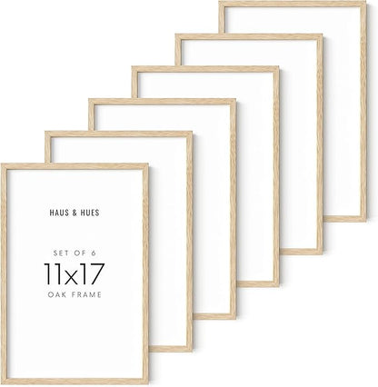 HAUS AND HUES Picture Frame - 6 Set Contemporary Wooden 11x17 inches, Beige Oak Frame