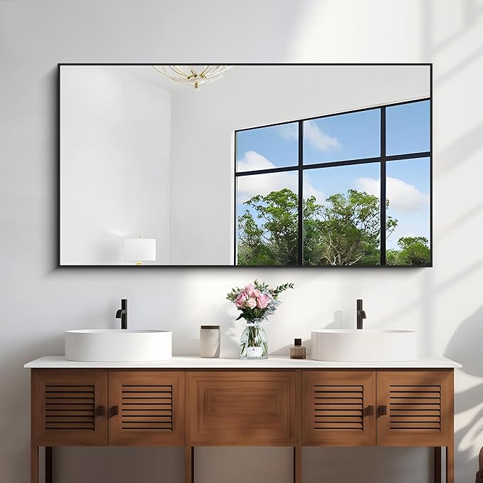 KOCUUY Bathroom Mirror, 30x55 Inch Large Black Mirrors for Wall, Rectangle Long Vanity Mirror with Aluminum Frame Modern Home Decor for Bathroom, Living Room, Entryway, Hang Horizontal/Vertical